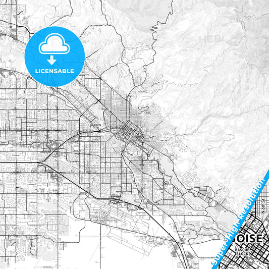 Boise, Idaho light map with streetnames, citynames and districts