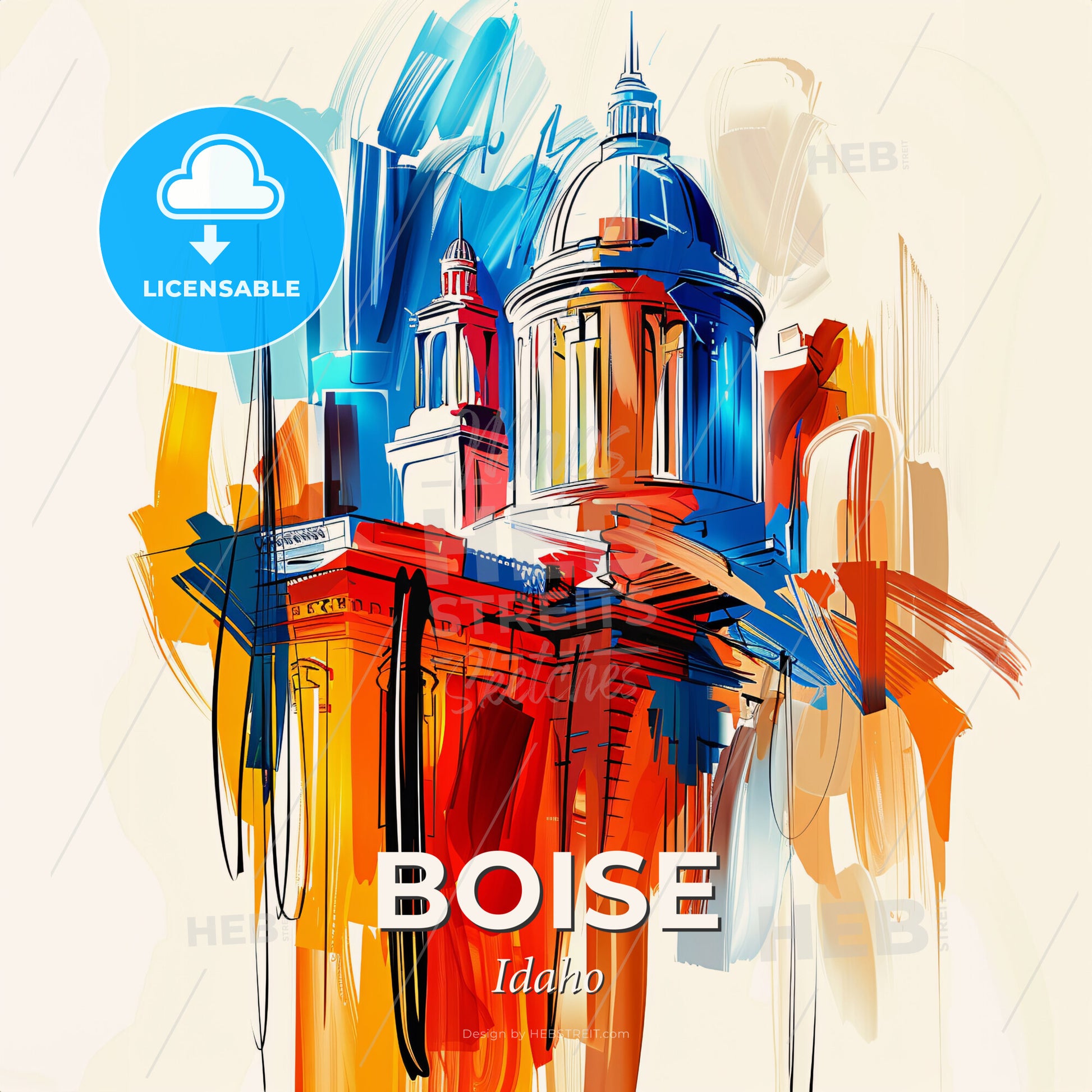 Vibrant Boise, Idaho - A Painting Of A Building - Square format print template