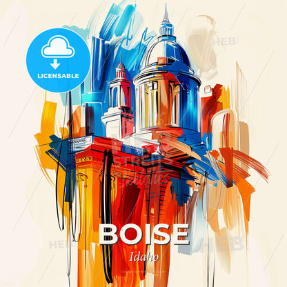 Vibrant Boise, Idaho - A Painting Of A Building - Square format print template