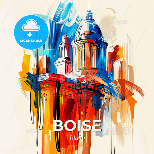 Vibrant Boise, Idaho - A Painting Of A Building - Square format print template