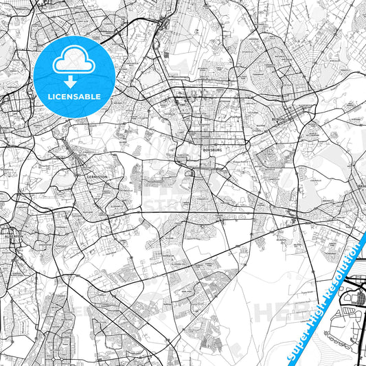 Boksburg, South Africa light map with streetnames, citynames and districts