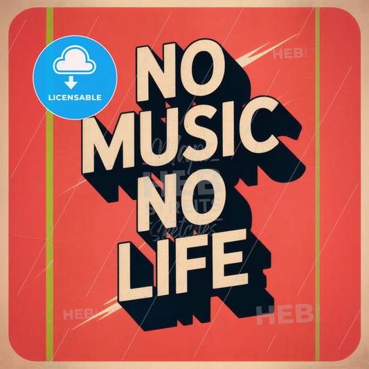 Bold Minimalist Poster: 'No Music No Life' in Coral Red & Navy - Eye-Catching Art