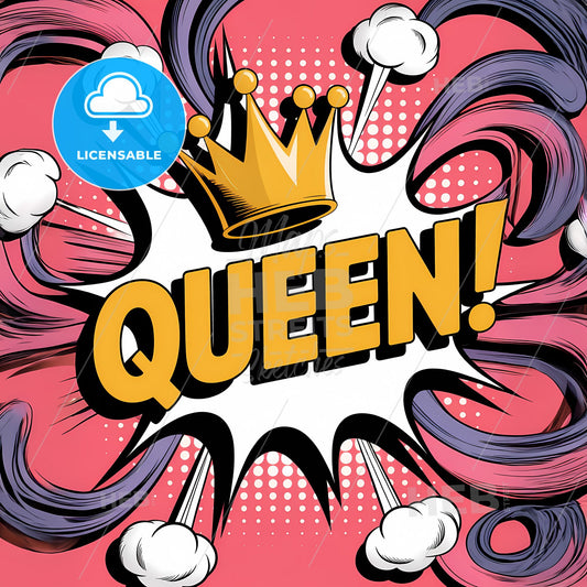 Bold Queen! Burst: Retro Comic Style Graphic with Regal Flair