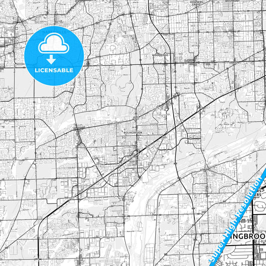 Bolingbrook, Illinois light map with streetnames, citynames and districts