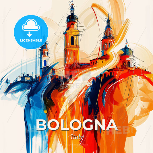 Vibrant Bologna , Italy - A Colorful Painting Of A Building - Square format print template