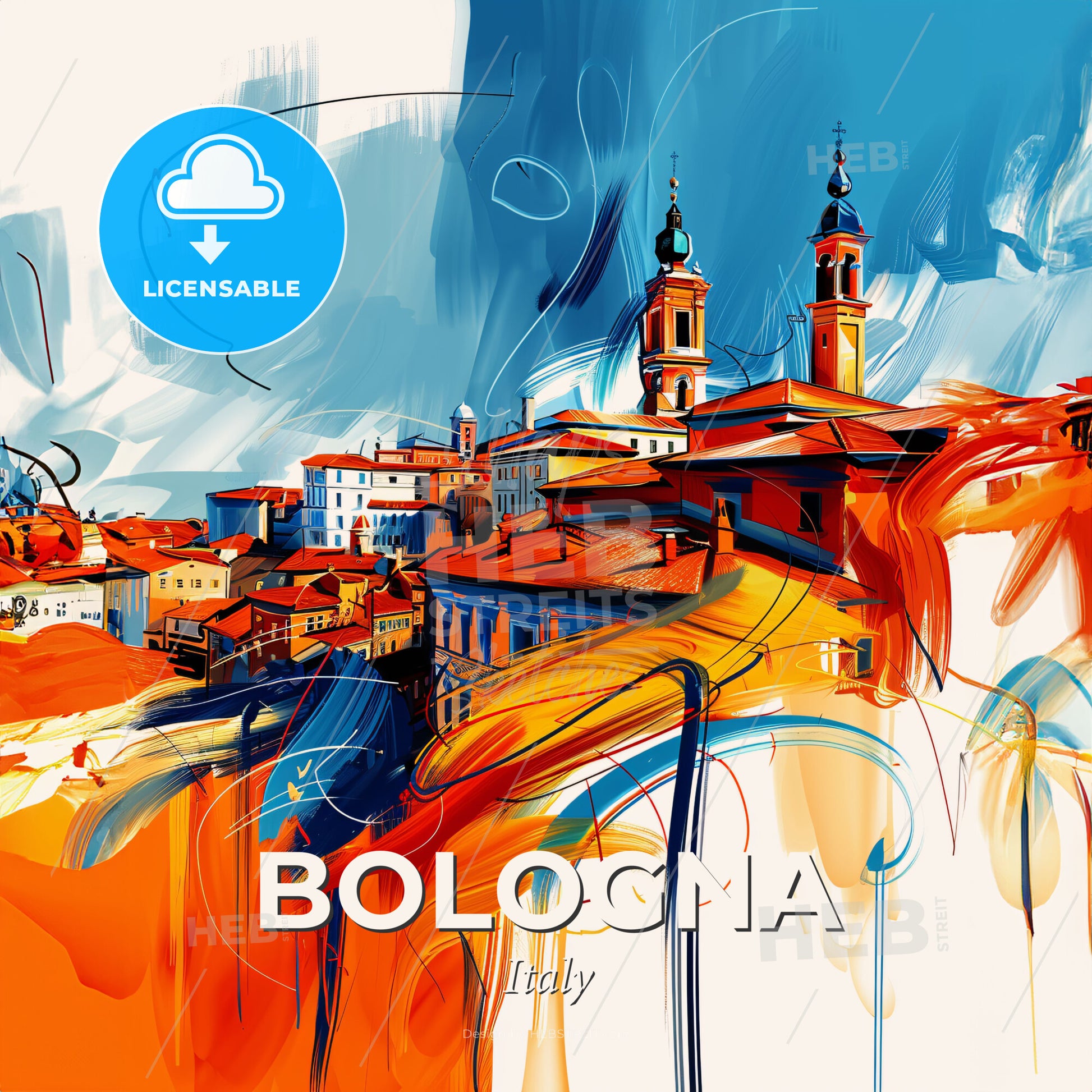 Vibrant Bologna , Italy - A Painting Of A City - Square format print template