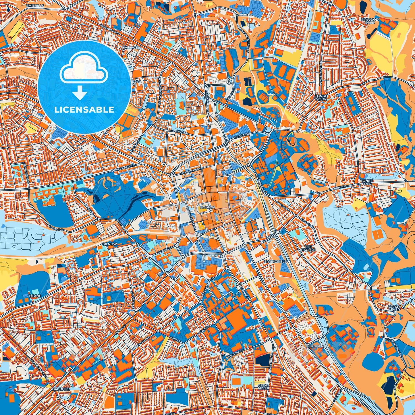 Colorful Bolton Street Map with Labels and Buildings