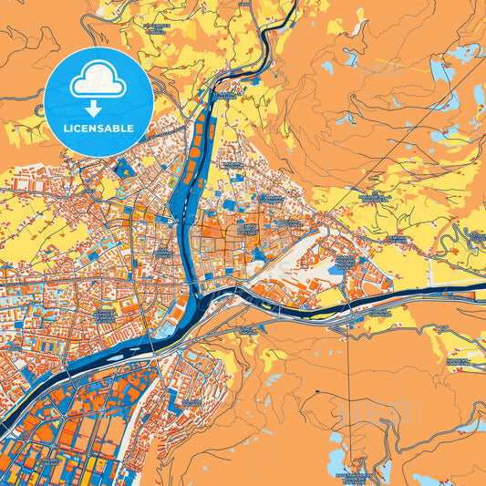 Colorful Bolzano Street Map with Labels and Buildings