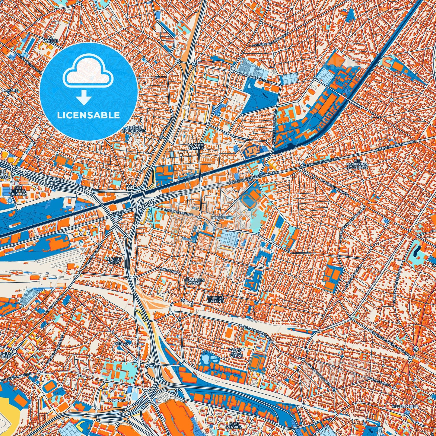 Colorful Bondy Street Map with Labels and Buildings