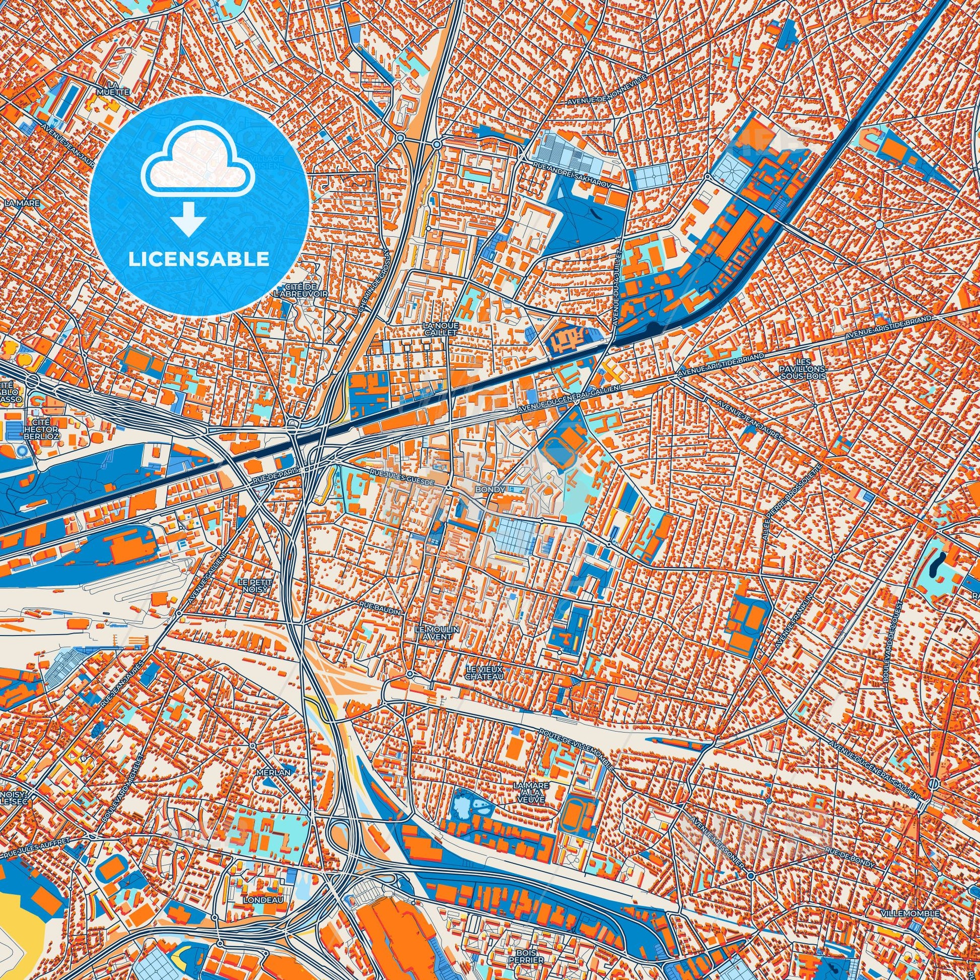 Colorful Bondy Street Map with Labels and Buildings