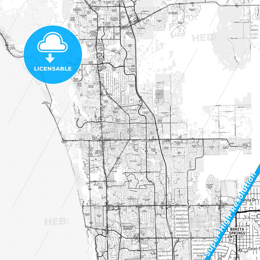 Bonita Springs, Florida light map with streetnames, citynames and districts