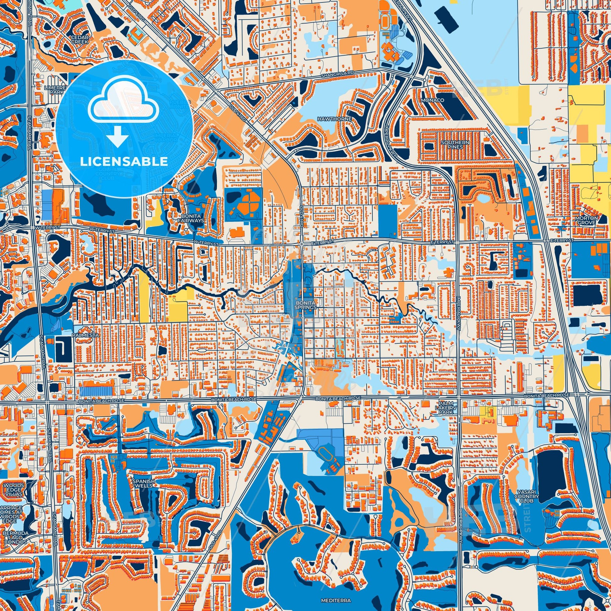 Colorful Bonita Springs Street Map with Labels and Buildings