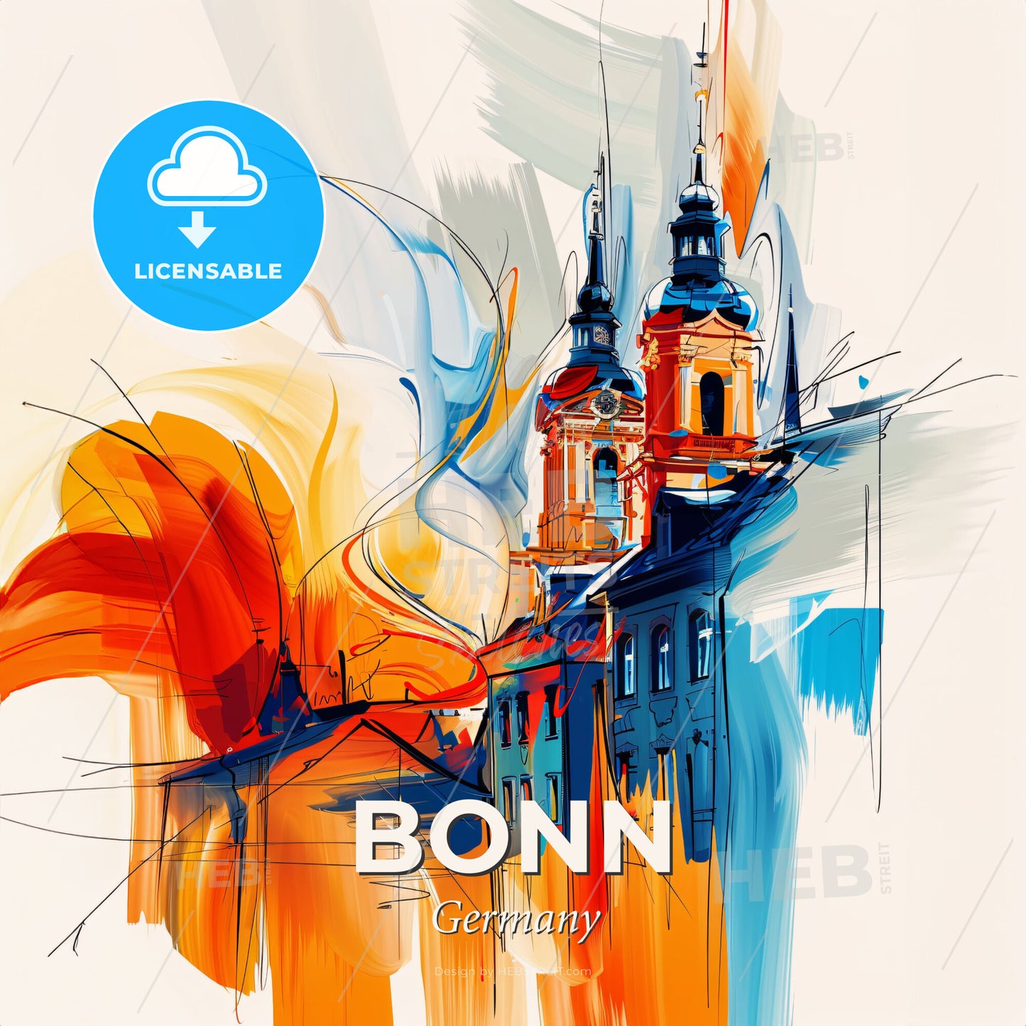 Vibrant Bonn, Germany - A Painting Of A Building With A Tower - Square format print template