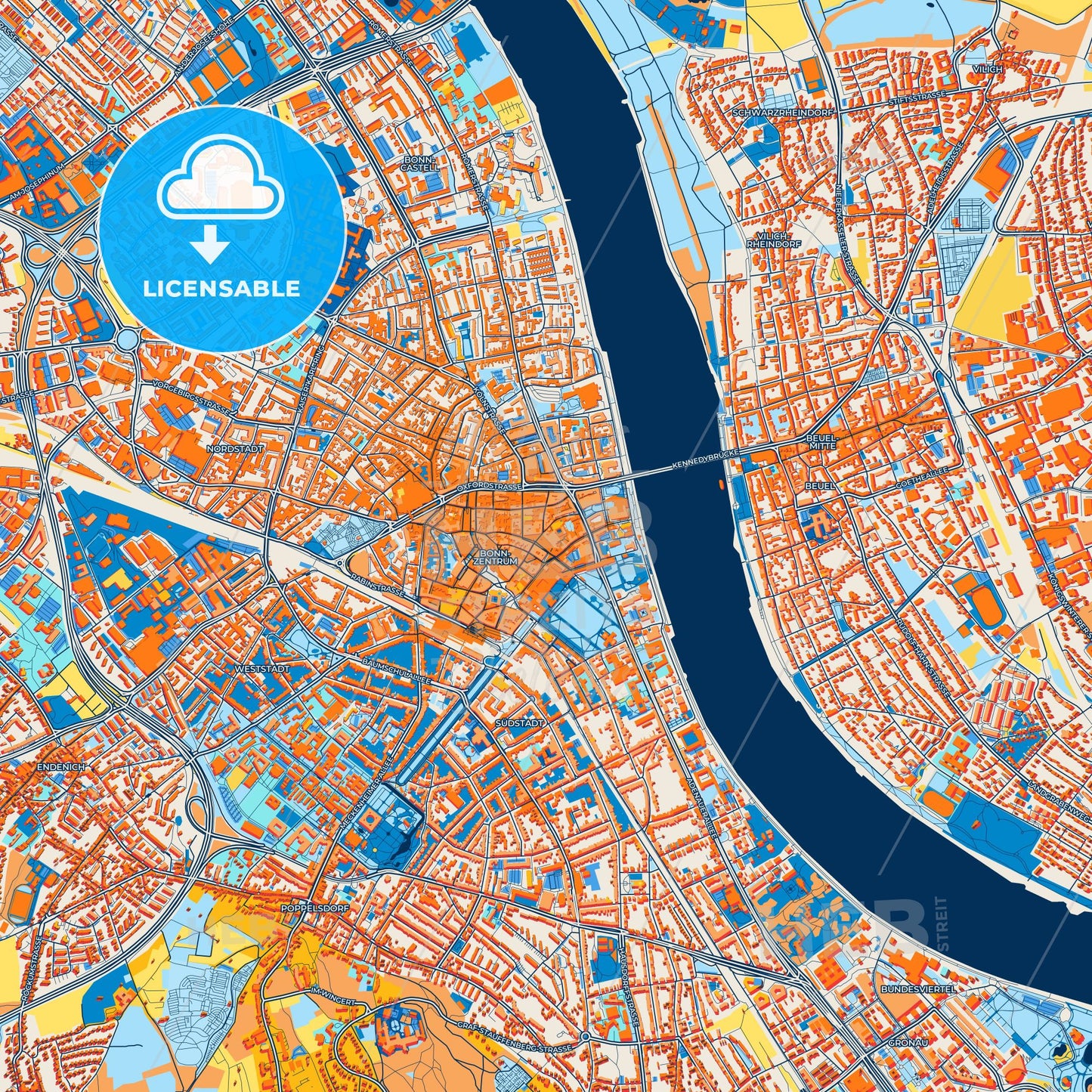 Colorful Bonn Street Map with Labels and Buildings