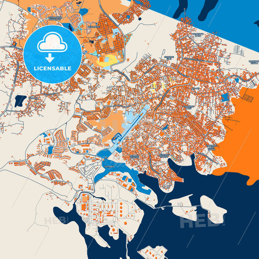 Colorful Bontang Street Map with Labels and Buildings