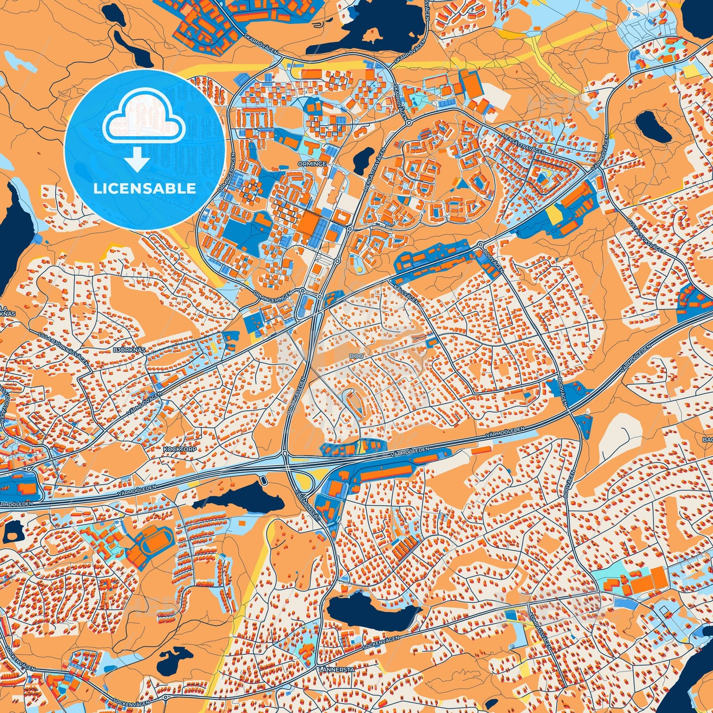 Colorful Boo Street Map with Labels and Buildings