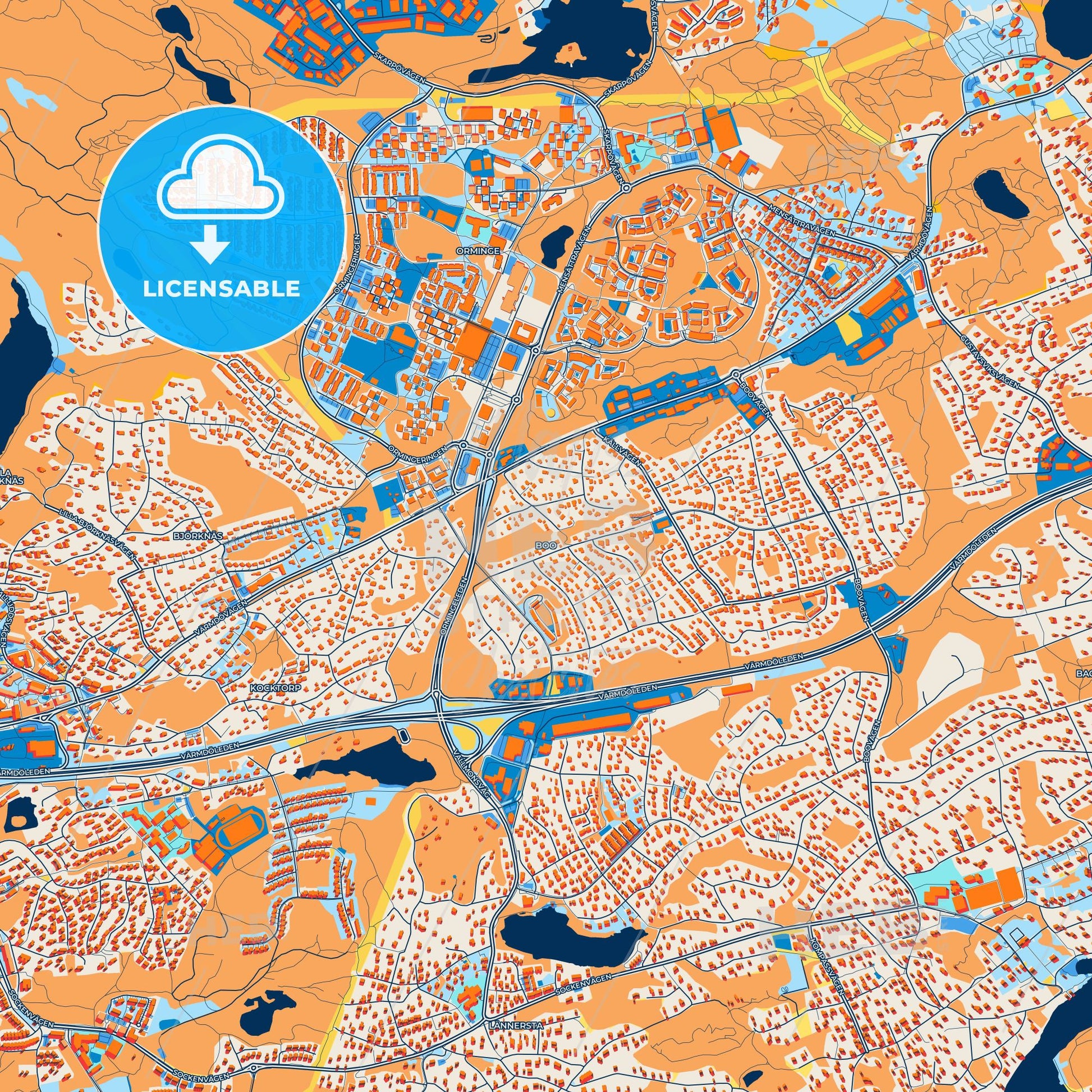 Colorful Boo Street Map with Labels and Buildings