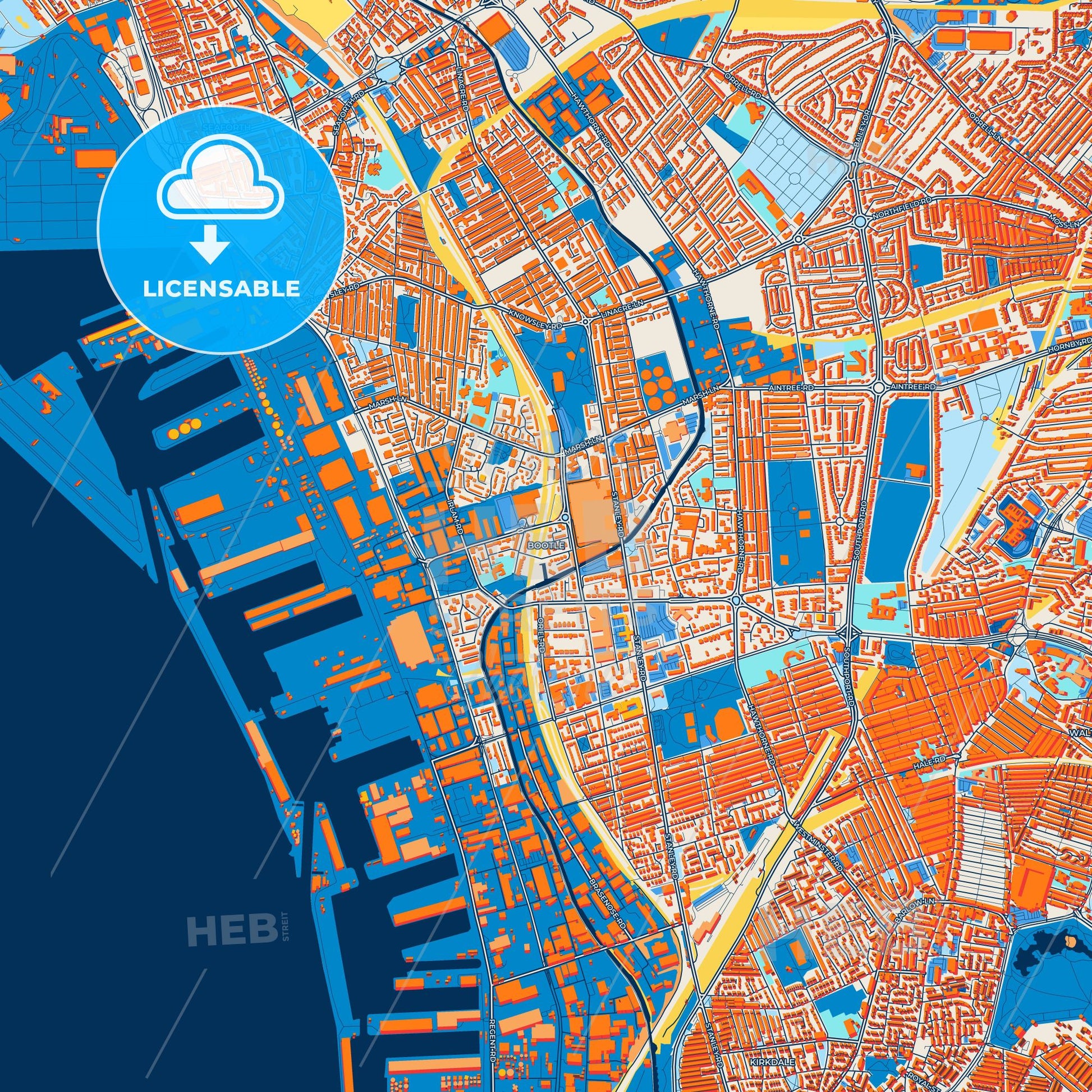 Colorful Bootle Street Map with Labels and Buildings