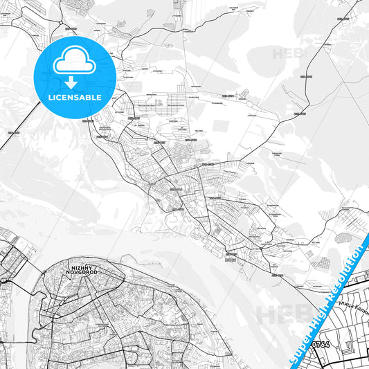 Bor, Russia light map with streetnames, citynames and districts