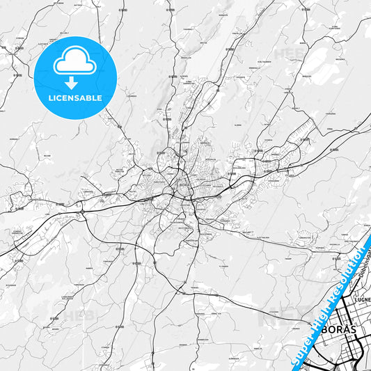Borås, Sweden light map with streetnames, citynames and districts