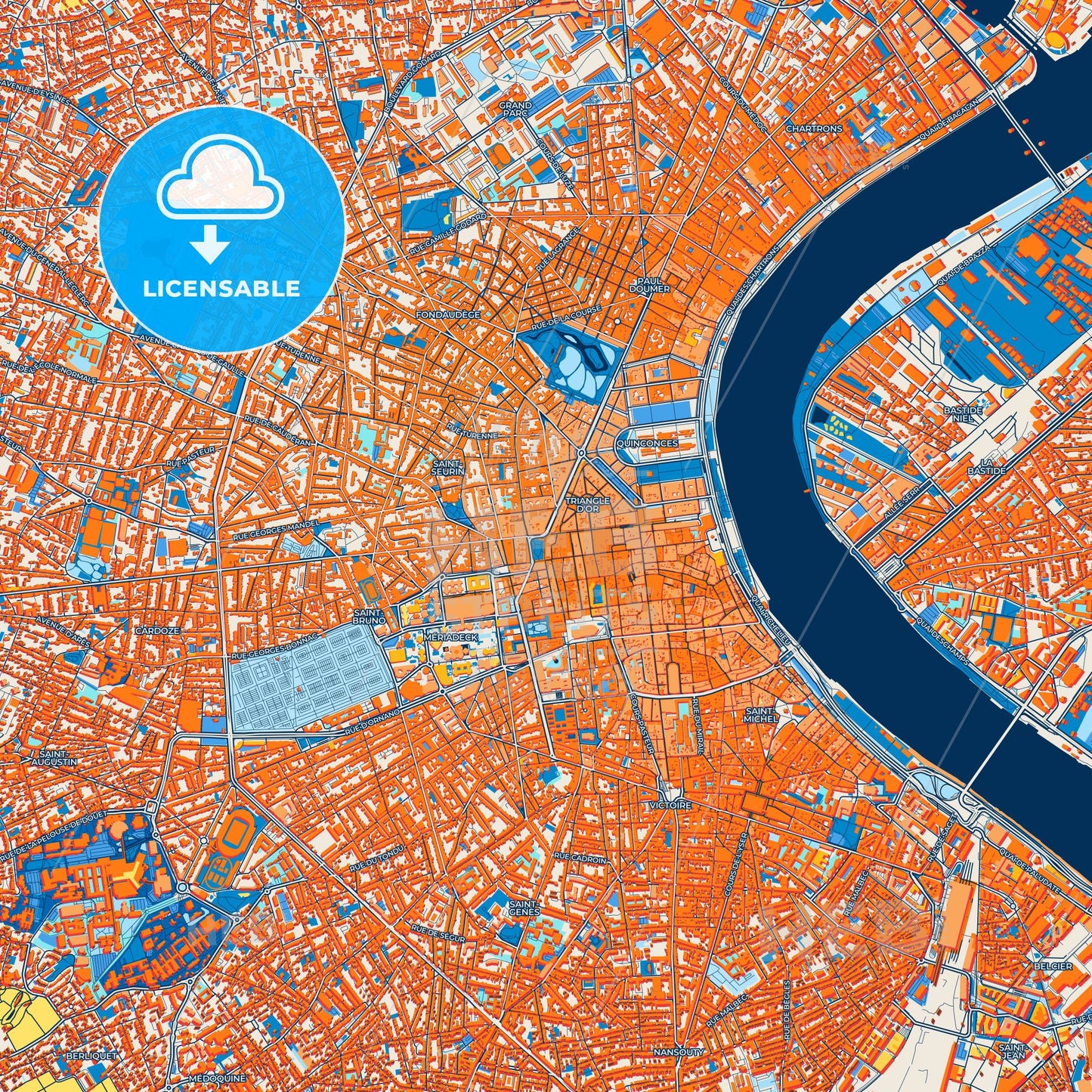 Colorful Bordeaux Street Map with Labels and Buildings