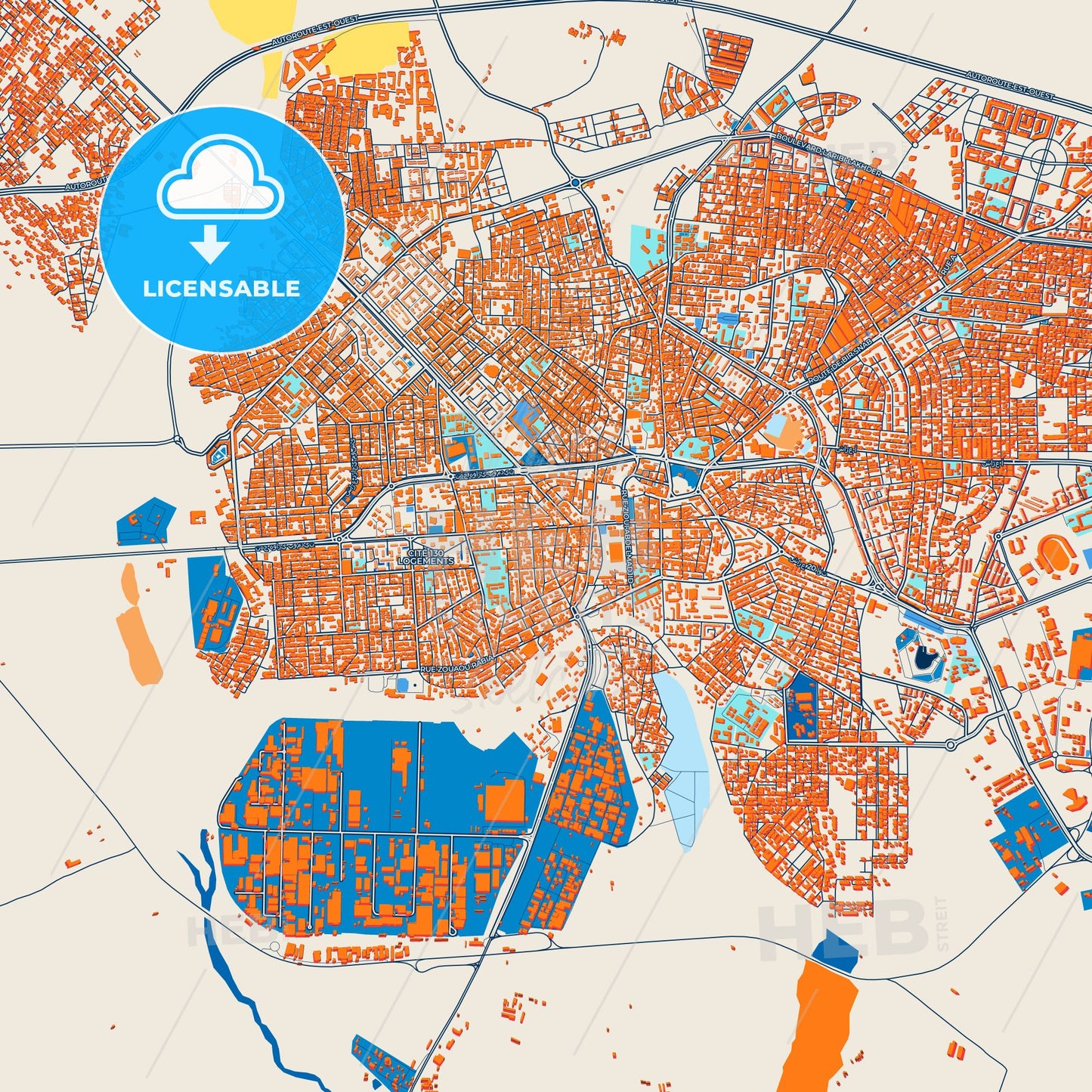 Colorful Bordj Bou Arreridj Street Map with Labels and Buildings