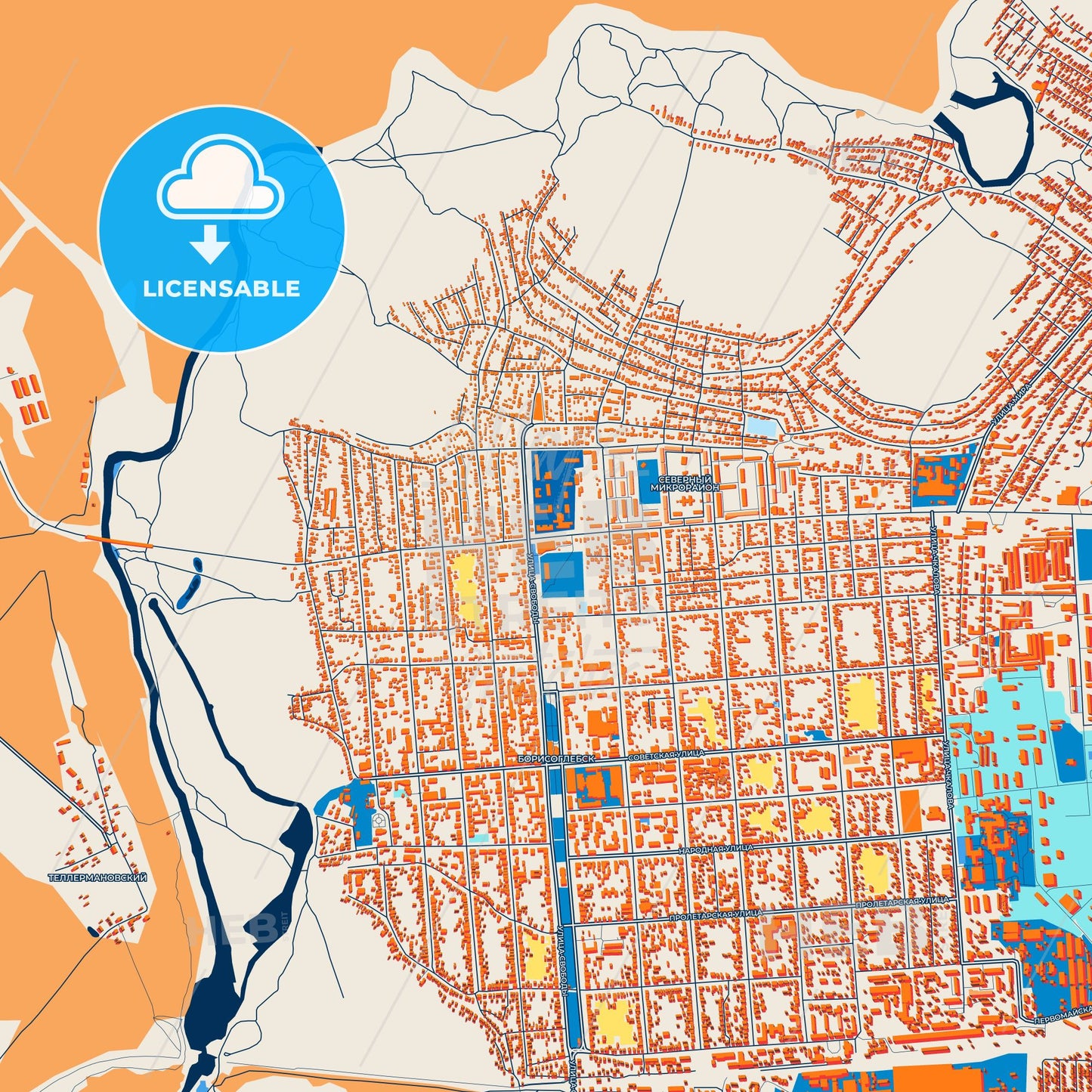 Colorful Borisoglebsk Street Map with Labels and Buildings