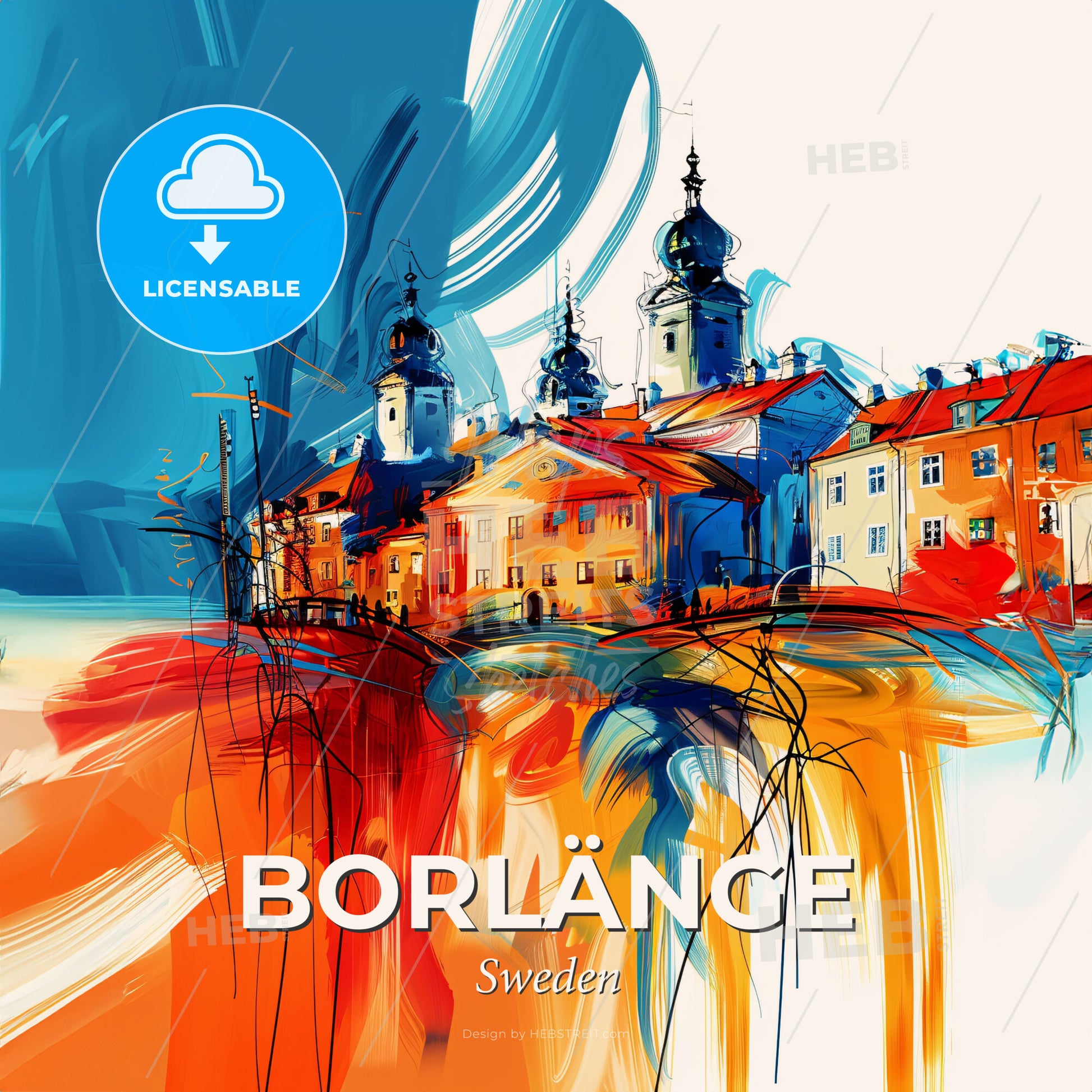 Vibrant Borlänge, Sweden - A Painting Of A Town - Square format print template