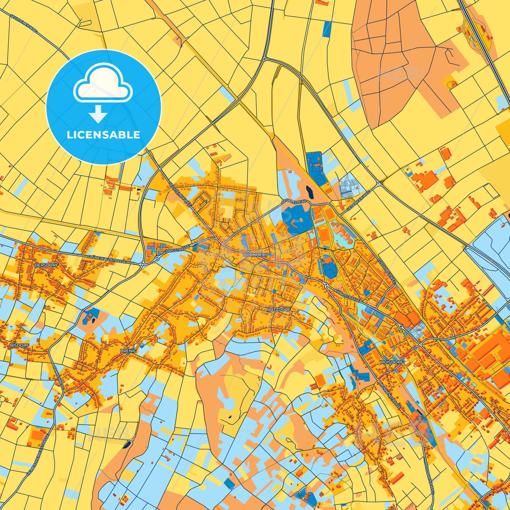 Colorful Bornheim Street Map with Labels and Buildings