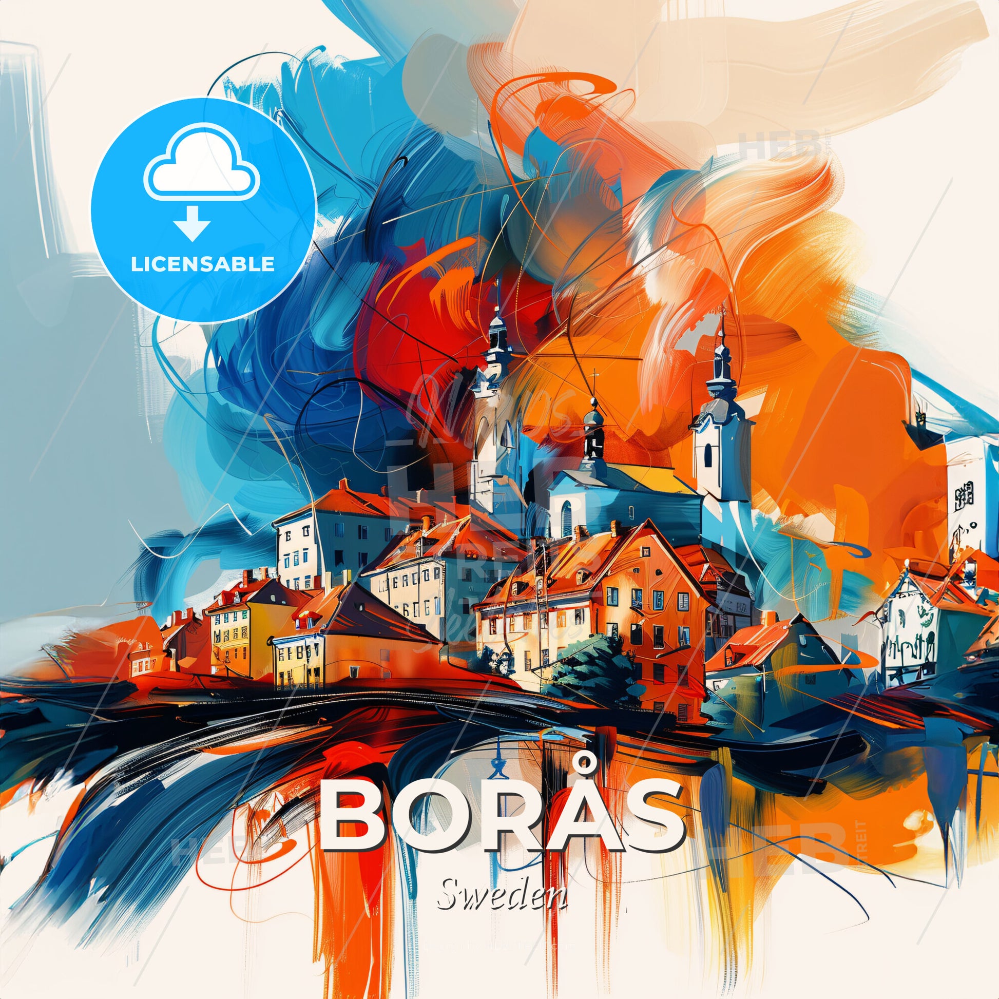 Vibrant Borås, Sweden - A Painting Of A City - Square format print template