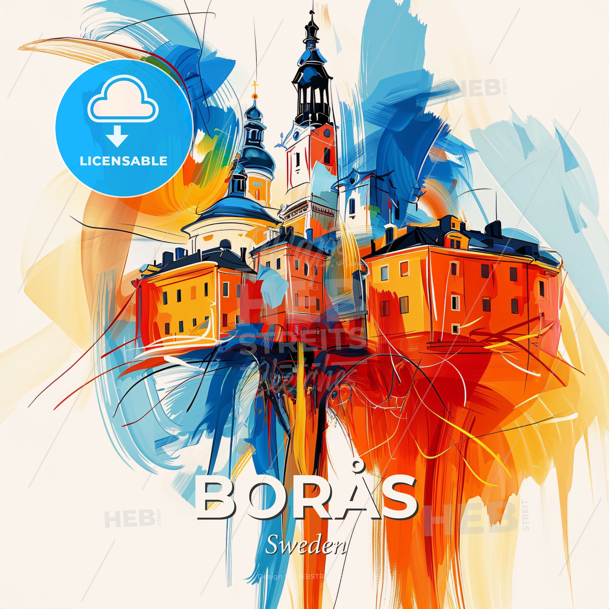 Vibrant Borås, Sweden - A Colorful Painting Of Buildings - Square format print template