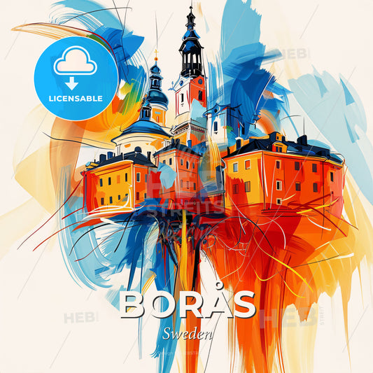 Vibrant Borås, Sweden - A Colorful Painting Of Buildings - Square format print template