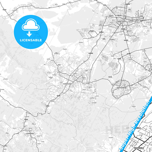 Boryslav, Ukraine light map with streetnames, citynames and districts