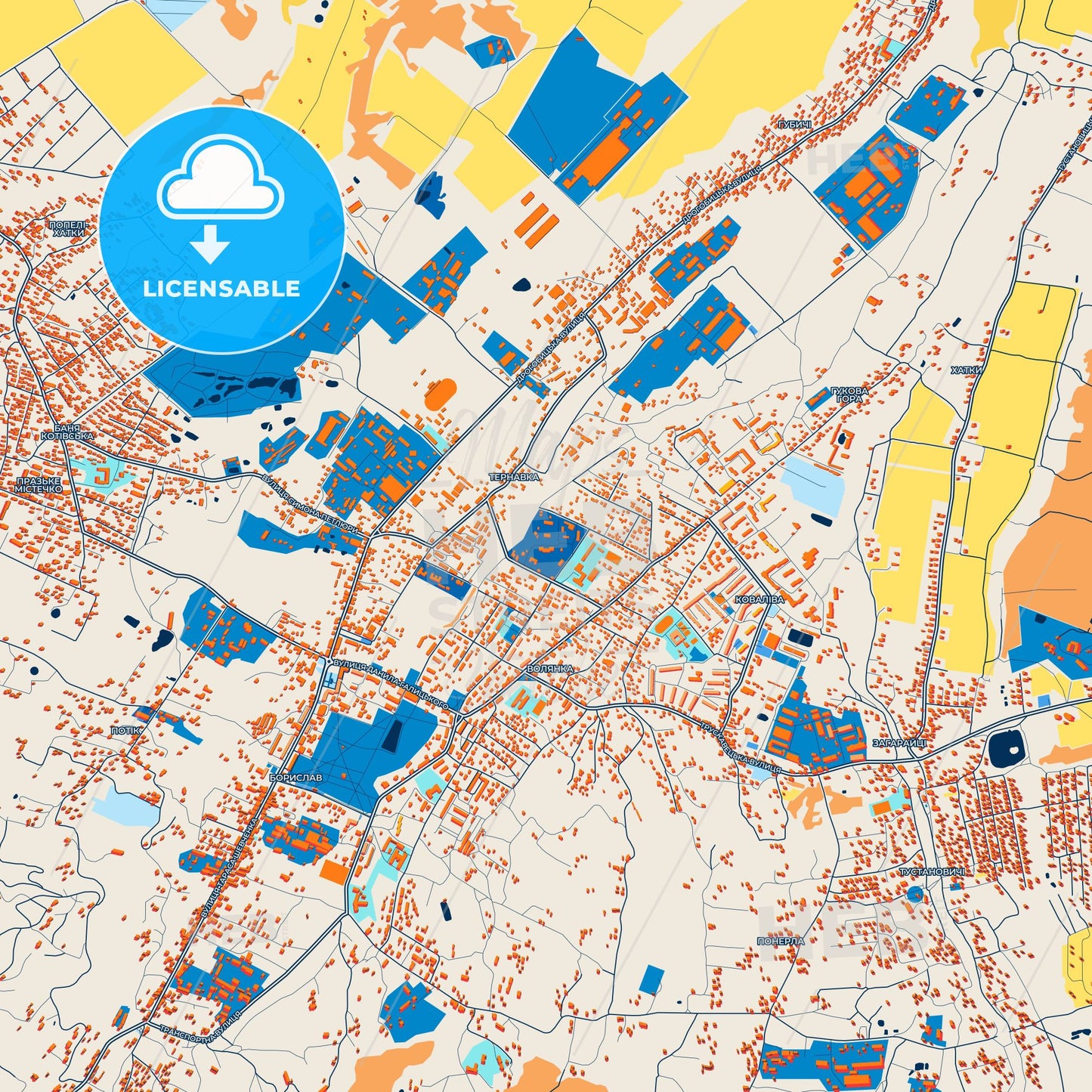 Colorful Boryslav Street Map with Labels and Buildings