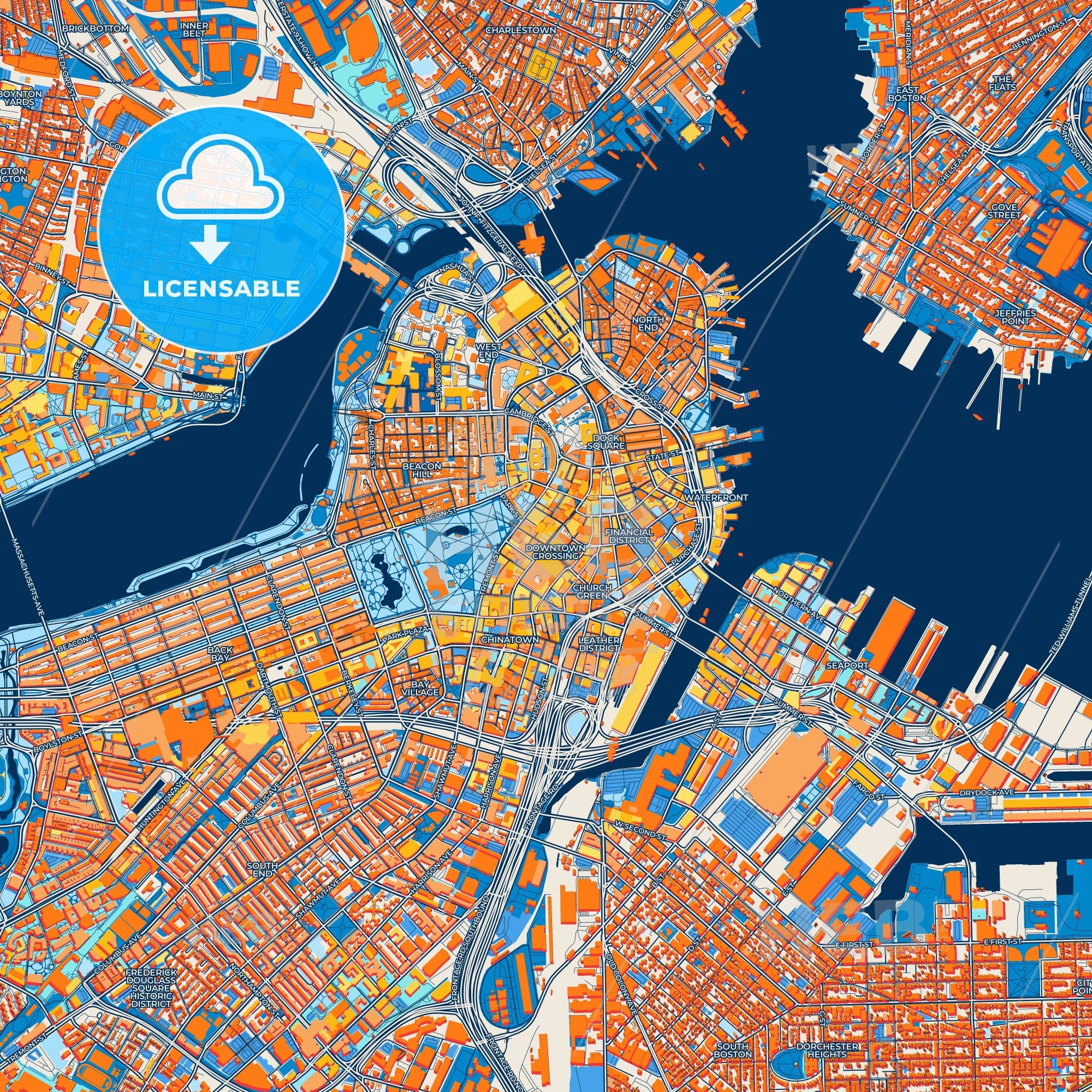 Colorful Boston Street Map With Labels And Buildings – HEBSTREITS