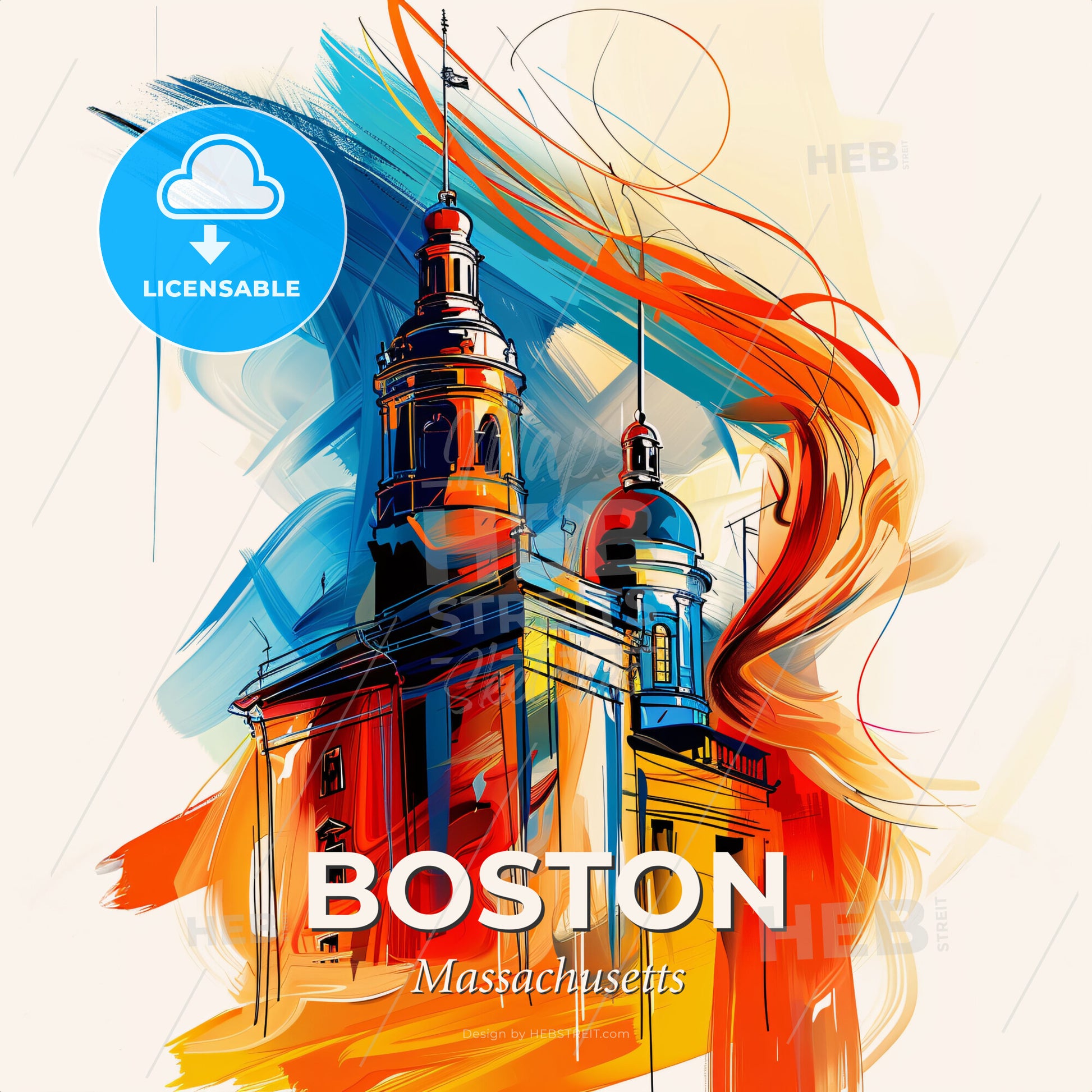 Vibrant Boston, Massachusetts - A Painting Of A Building With A Colorful Background - Square format print template