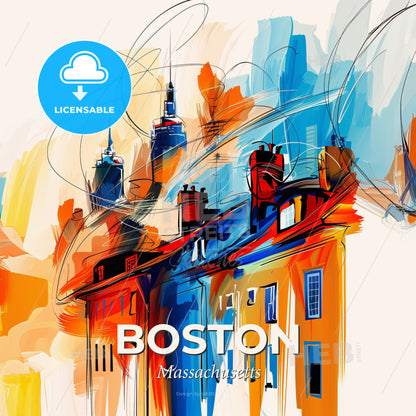 Vibrant Boston, Massachusetts - A Colorful Painting Of Buildings - Square format print template