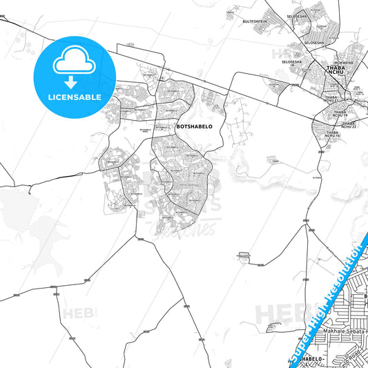Botshabelo, South Africa light map with streetnames, citynames and districts