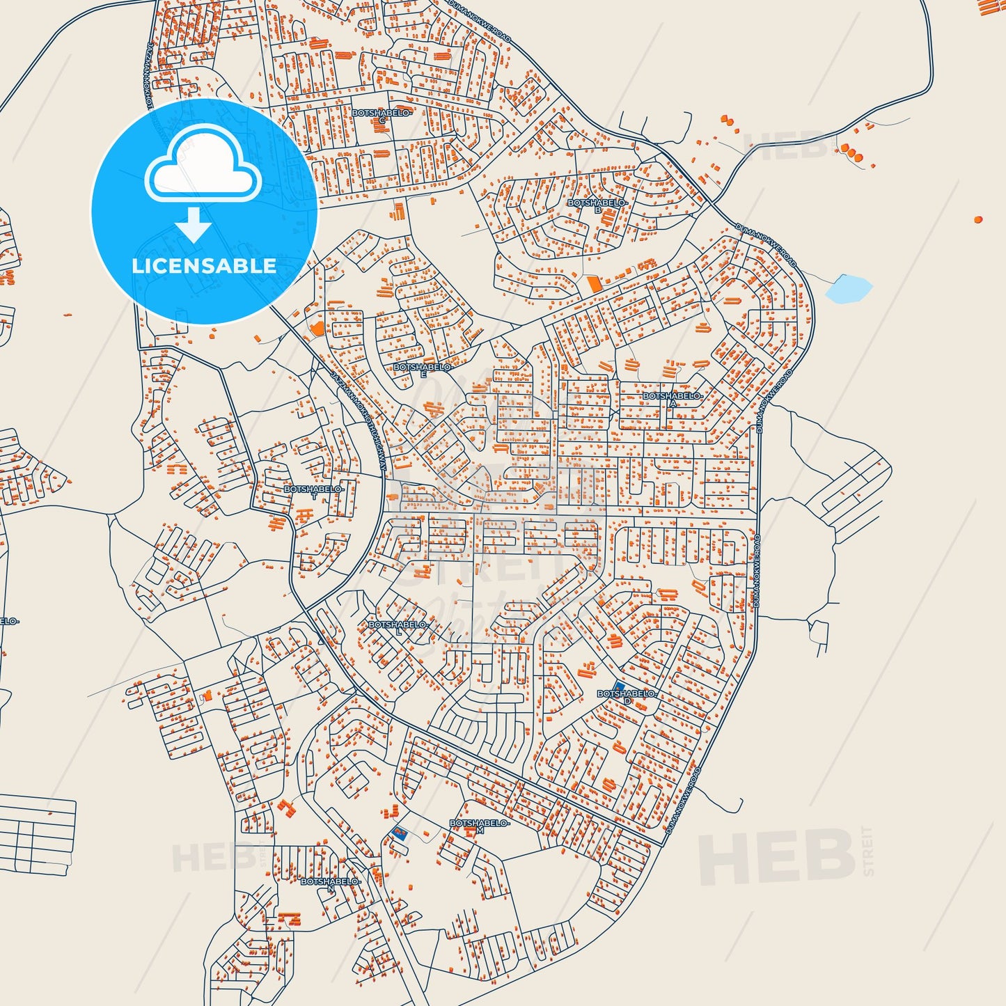 Colorful Botshabelo Street Map with Labels and Buildings