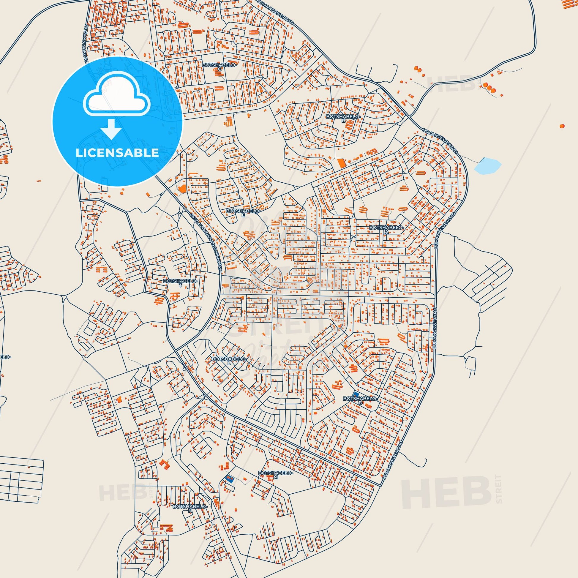 Colorful Botshabelo Street Map with Labels and Buildings
