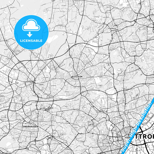 Bottrop, Germany light map with streetnames, citynames and districts