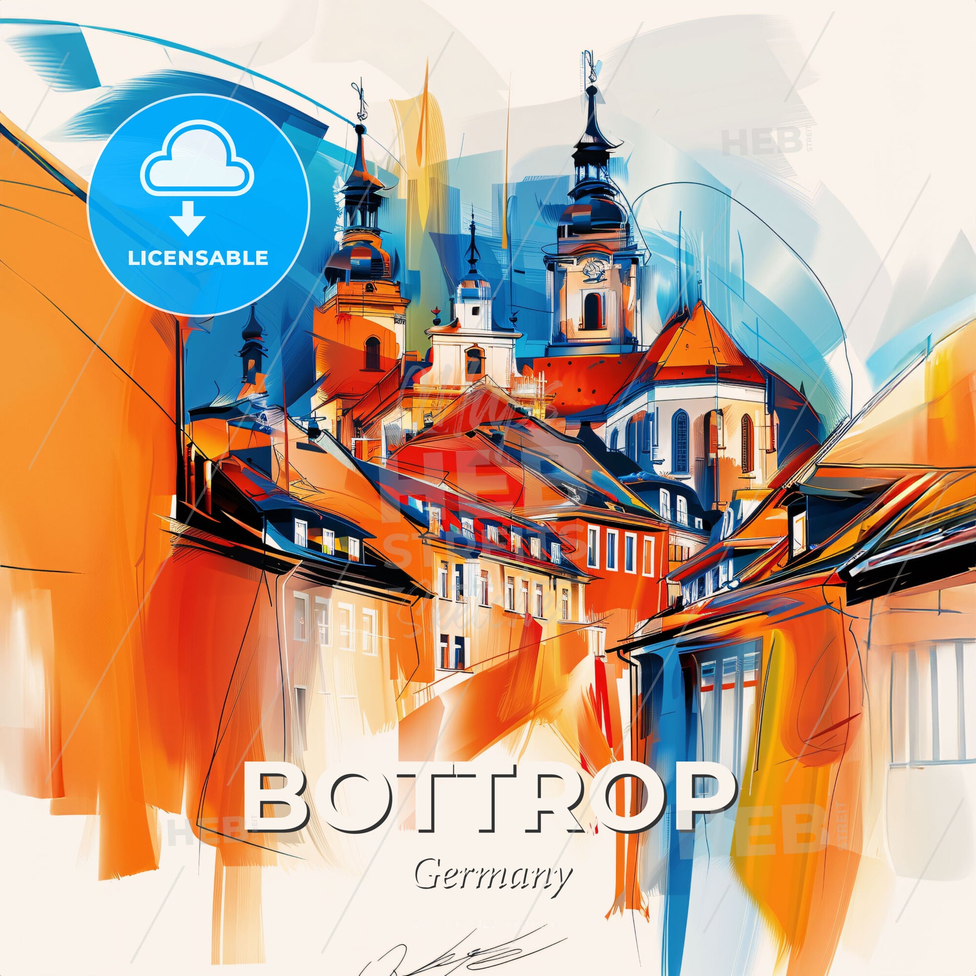 Vibrant Bottrop, Germany - A Painting Of A City - Square format print template