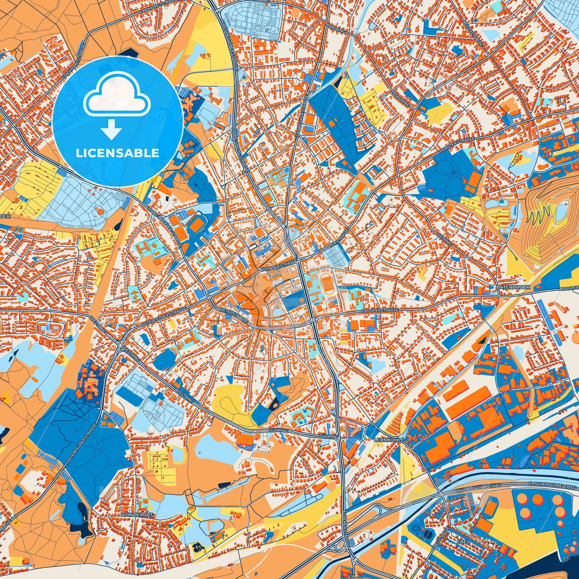 Colorful Bottrop Street Map with Labels and Buildings