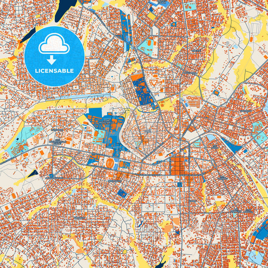 Colorful Bouake Street Map with Labels and Buildings