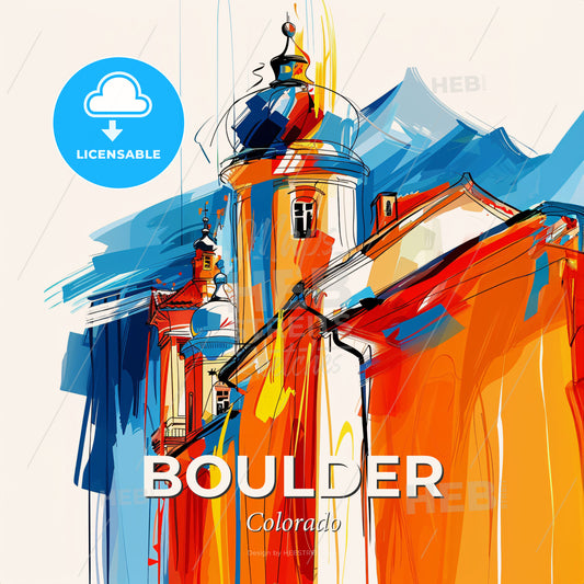 Vibrant Boulder, Colorado - A Painting Of A Building - Square format print template