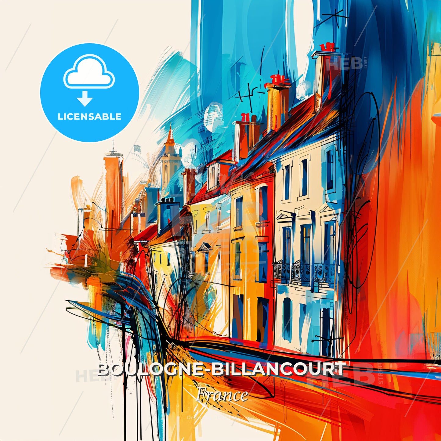 Vibrant Boulogne-Billancourt, France - A Colorful Painting Of Buildings - Square format print template