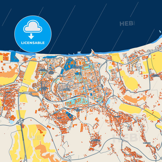 Colorful Boumerdas Street Map with Labels and Buildings