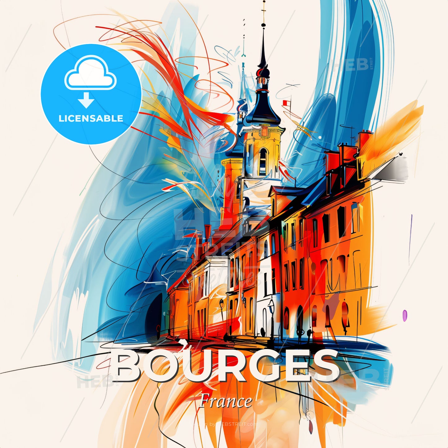 Vibrant Bourges, France - A Painting Of A Building - Square format print template