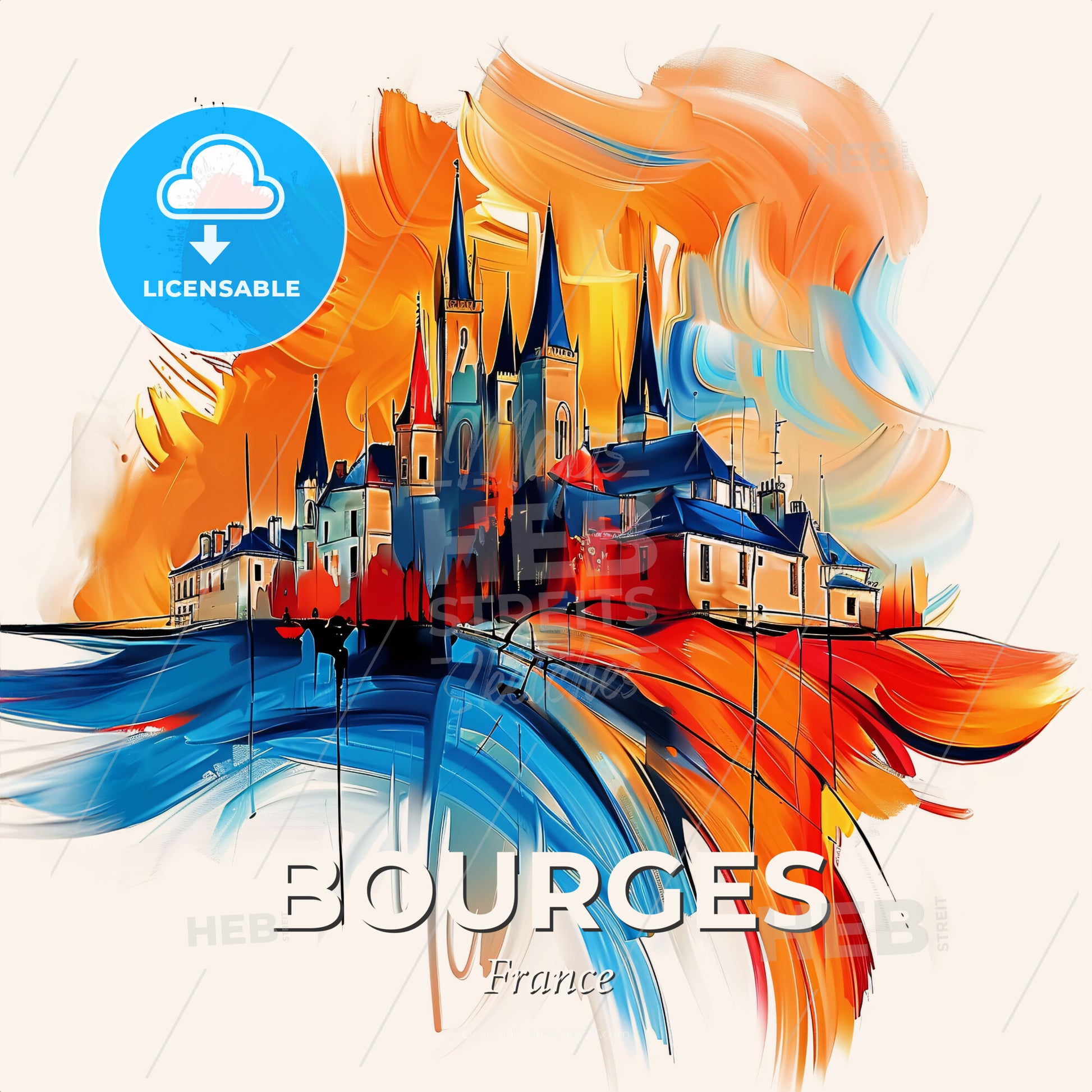 Vibrant Bourges, France - A Painting Of A Castle - Square format print template