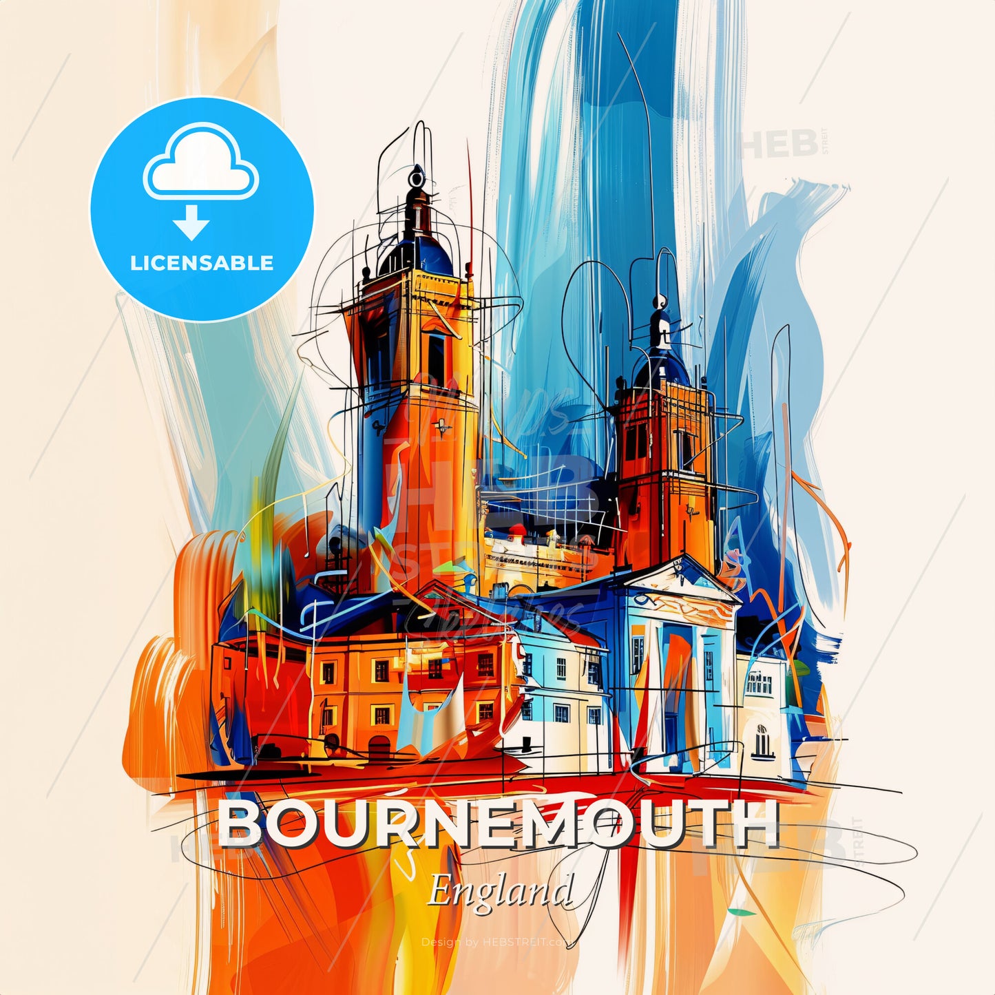 Vibrant Bournemouth, England - A Painting Of A Building - Square format print template